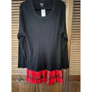 NWT Torrid Black Long Sleeve Shirt with Red Plaid Detail (Size 3)